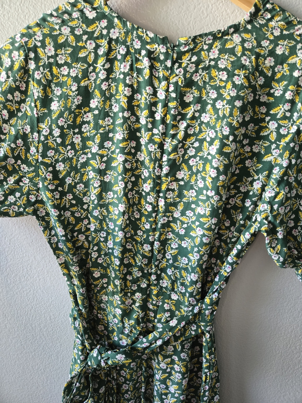 Faithfull the Brand Anthropologie Green Floral Wrap Midi Dress with Puff Sleeve - Picture 10 of 11